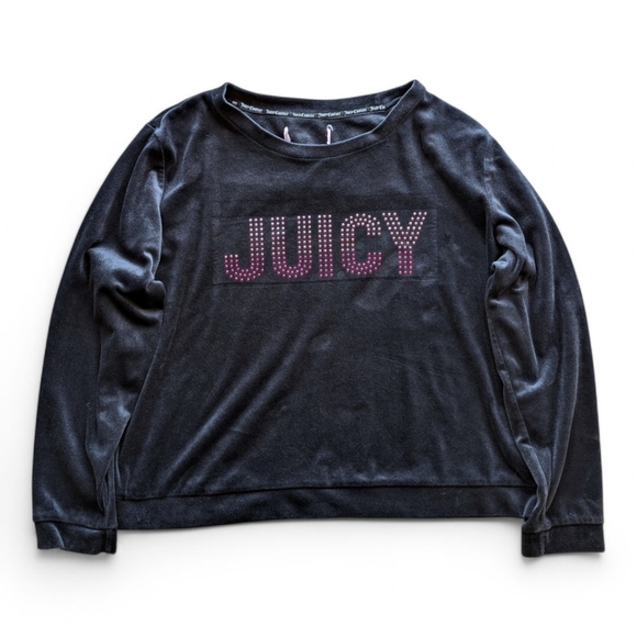Juicy Couture Other - Juicy Couture Y2K Velour Embellished Boxy Slouchy Black‎ Pullover Women's Sz XL